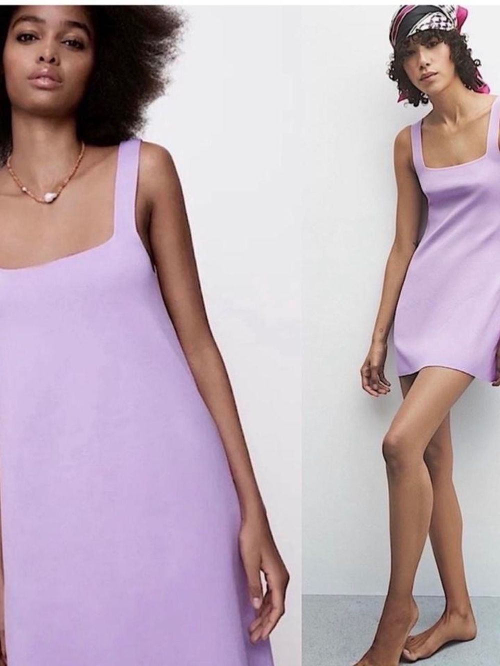 Zara Lilac Square-Neck Mini Dress